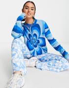 Asos Design Sweater With 70's Flower Pattern In Blue-blues