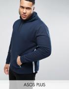 Asos Plus Hoodie With Tape Detail & Zip Pockets - Navy