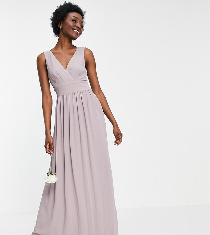 Tfnc Tall Bridesmaid Top Wrap Chiffon Dress In Light Gray-grey