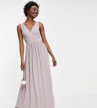 Tfnc Tall Bridesmaid Top Wrap Chiffon Dress In Light Gray-grey