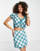 Asos Design Crochet Tie Front Crop Top - Part Of A Set-multi