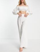 Asos Design Wide Leg Beach Pants In Natural Gauze-white