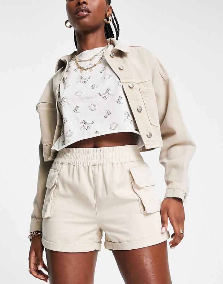 Miss Selfridge Cargo Pocket Short In Stone-neutral