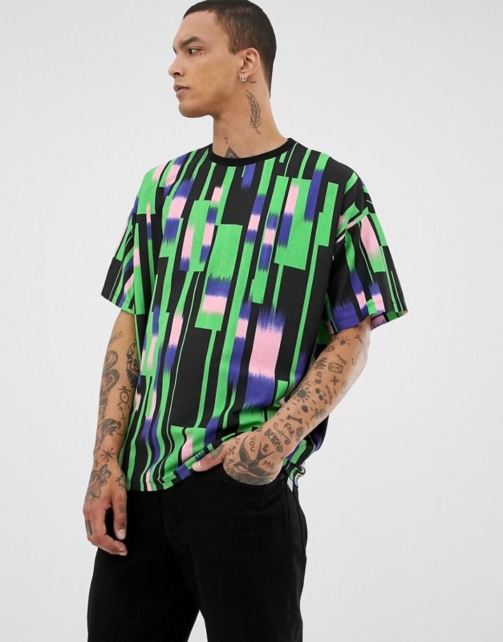 Asos Design Organic Cotton Oversized T-shirt With All Over Vertical Block Print-black