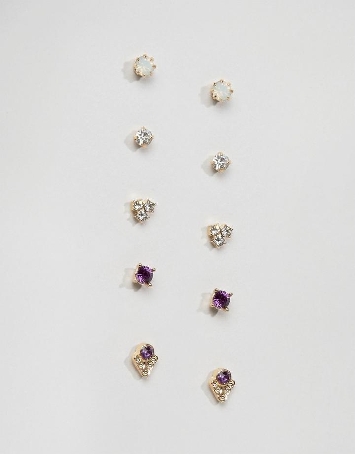 Asos Pack Of 5 Jewel Stud Earrings - Gold