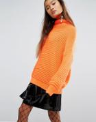 Mad But Magic Oversized Sweater In Chunky Rib - Orange