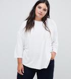 Asos Design Curve Top With 3/4 Sleeves In Drapey Fabric In White