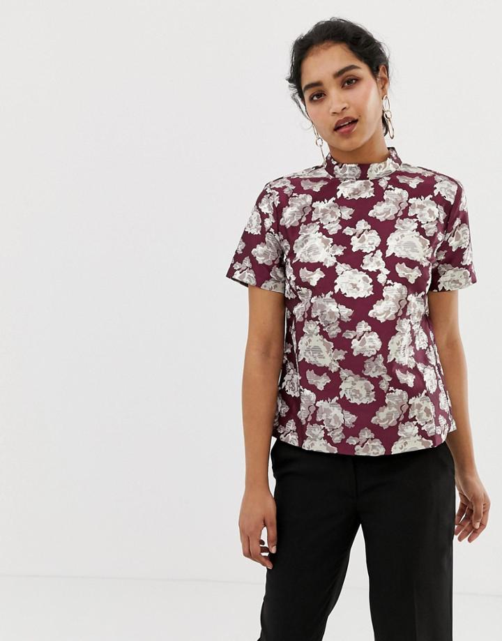 Vila Metallic Jacquard Shell Top-brown
