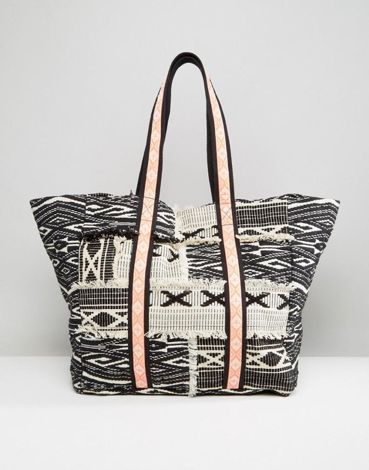 Asos Beach Geo-tribal Shopper Bag With Fluro Trim - Multi