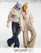 Reclaimed Vintage Inspired Unisex Zip Through High Neck Sweatshirt With Pastel Rainbow Embroidery In Ecru Borg-gray