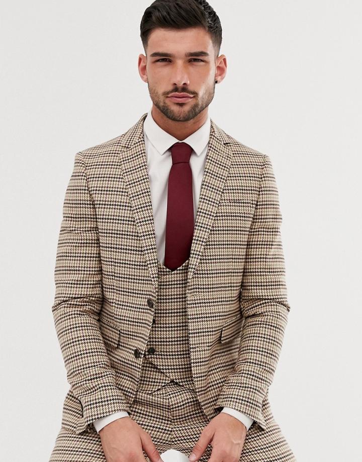 Gianni Feraud Skinny Fit Dog Tooth Check Suit Jacket-brown