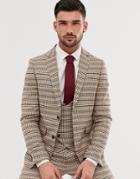 Gianni Feraud Skinny Fit Dog Tooth Check Suit Jacket-brown