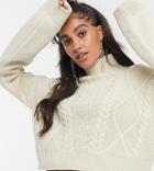 Reclaimed Vintage Inspired Cropped Cable Knit Sweater-cream