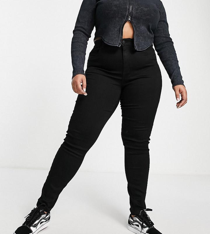 Noisy May Curve Callie High Waisted Skinny Jeans In Black