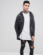Asos Knitted Parka In Charcoal - Gray