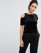 Daisy Street Cold Shoulder Velvet Scallop Top - Black