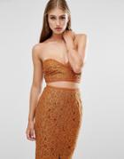 Missguided Floral Lace Wrap Bandeau Top - Orange