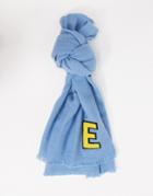 Asos Design Supersoft Long Woven Scarf With E Varsity Badge Embroidery In Blue