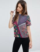 Asos Crop T-shirt In Scarf Print - Multi