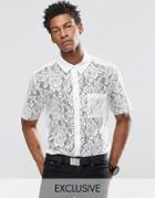 Reclaimed Vintage Lace Shirt With Raw Cut Sleeves - White