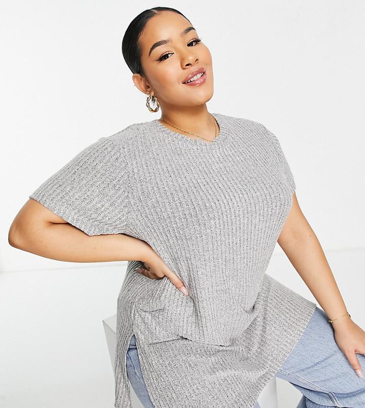 Simply Be Split Side Tee In Gray