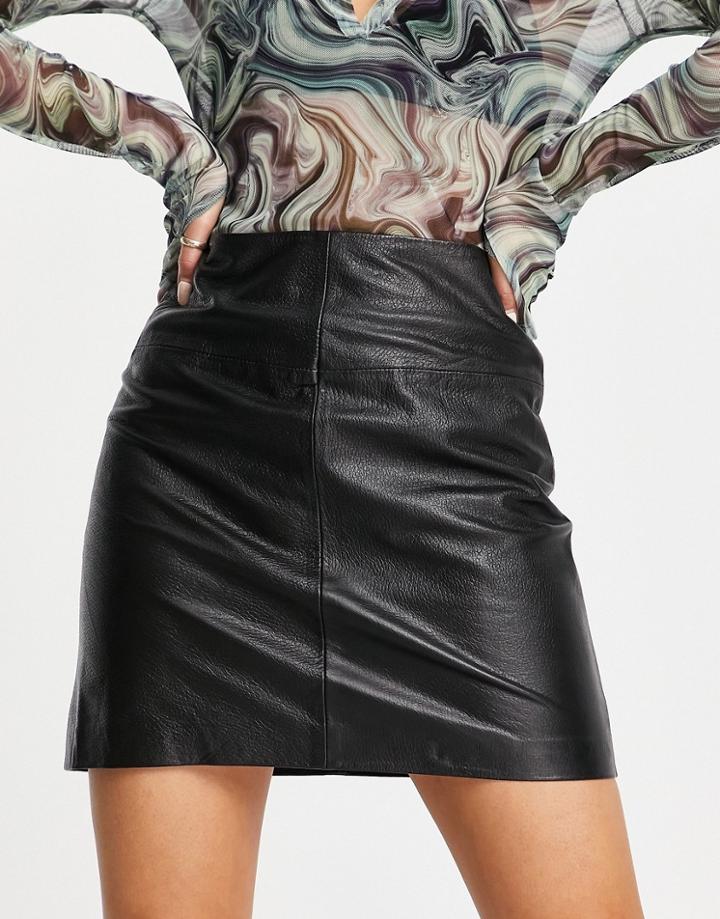 Barney's Originals Real Leather Mini Skirt-black