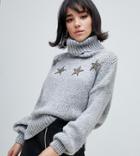 River Island Roll Neck Sweater With Stars In Gray - Gray