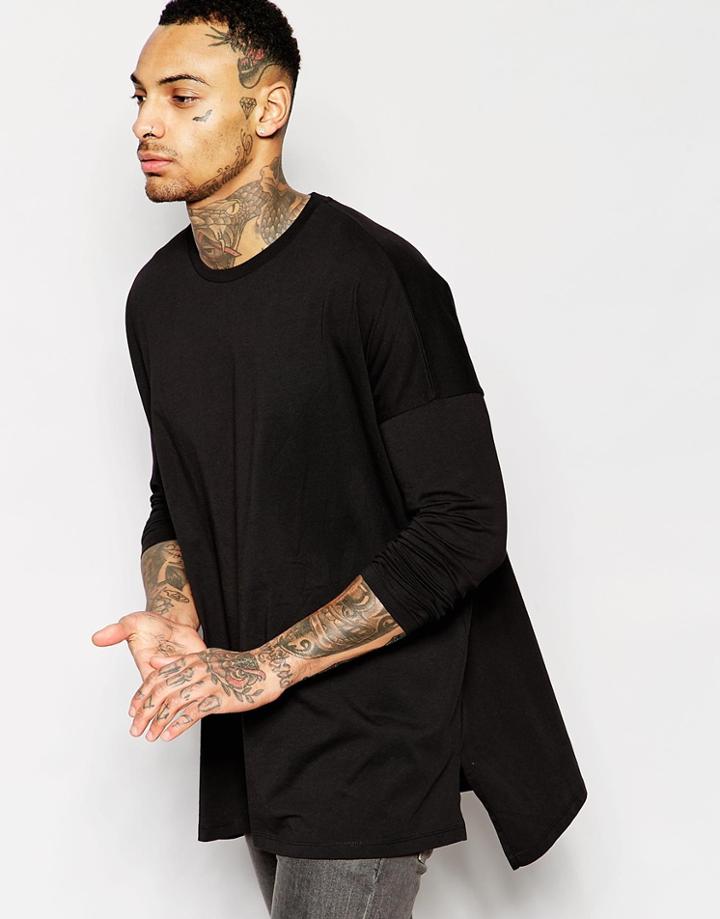 Asos Extreme Oversized Long Sleeve T-shirt In Black - Black