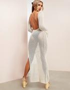 Asos Luxe Crochet Beach Dress With Open Back In Stone-neutral