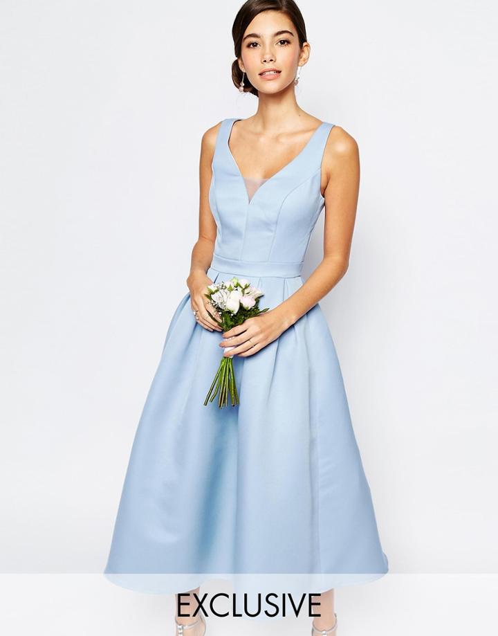 Chi Chi London Skater Midi Dress With Keyhole Back Detail - Cashmere Blue