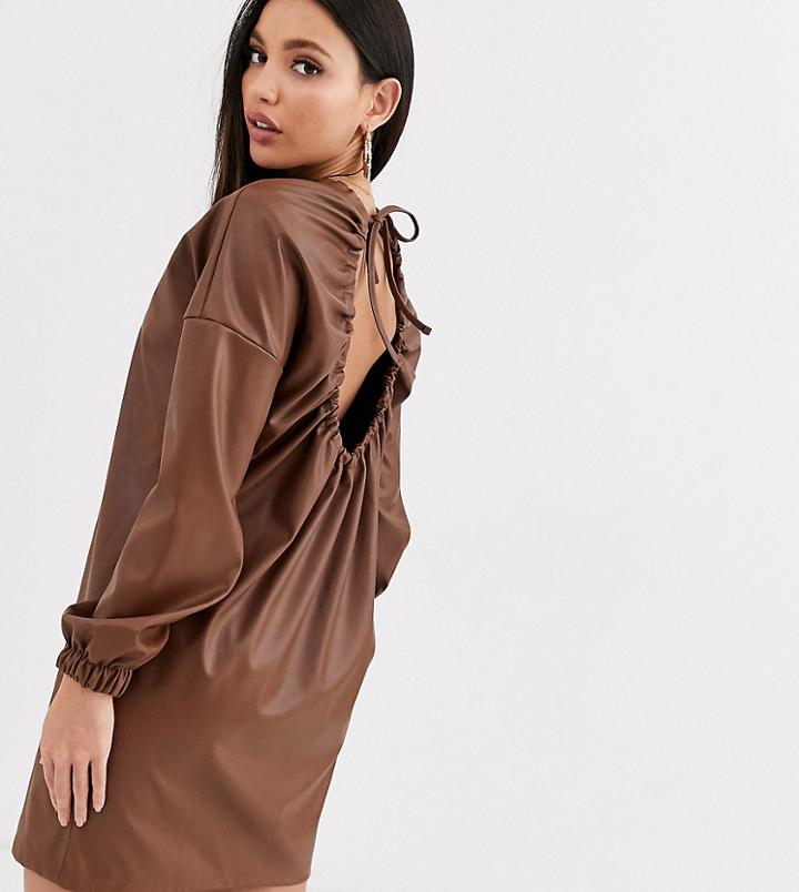 Asos Design Tall Leather Look Open Back Sweat Dress-beige