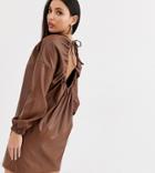 Asos Design Tall Leather Look Open Back Sweat Dress-beige