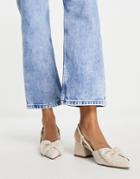 Asos Design Suzy Bow Slingback Mid Heeled Shoes In Natural-neutral