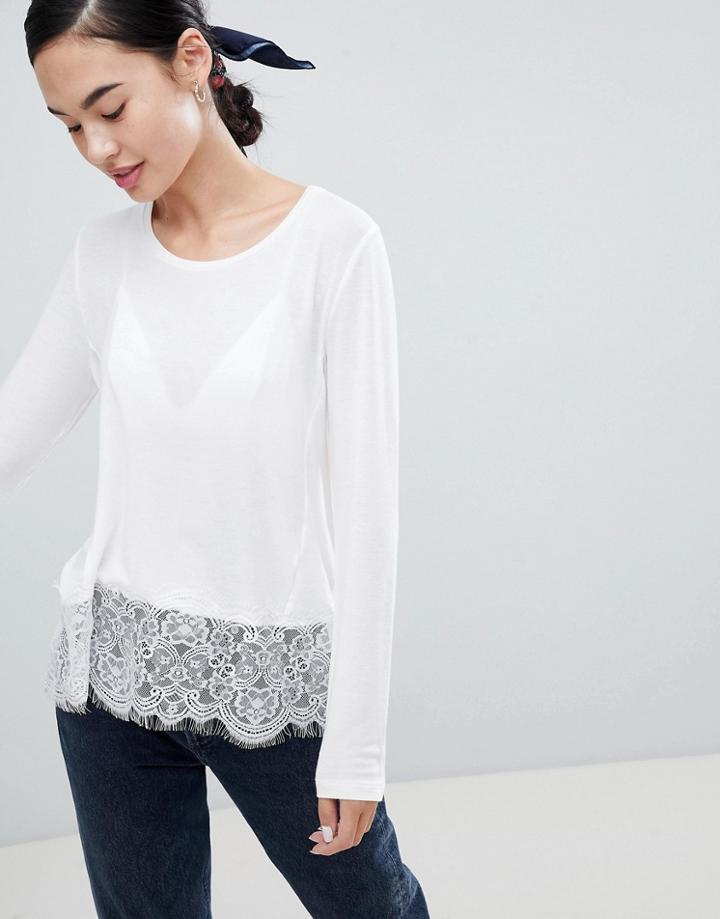 Only Lilo Top With Lace Trim-white