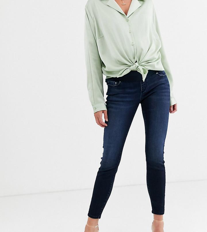 Asos Design Maternity Ridley High Rise Skinny Jeans In Blue-black Wash With Underbump Waistband-blues