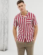 Soul Star Short Sleeve Bowler Stripe Revere Shirt - Red