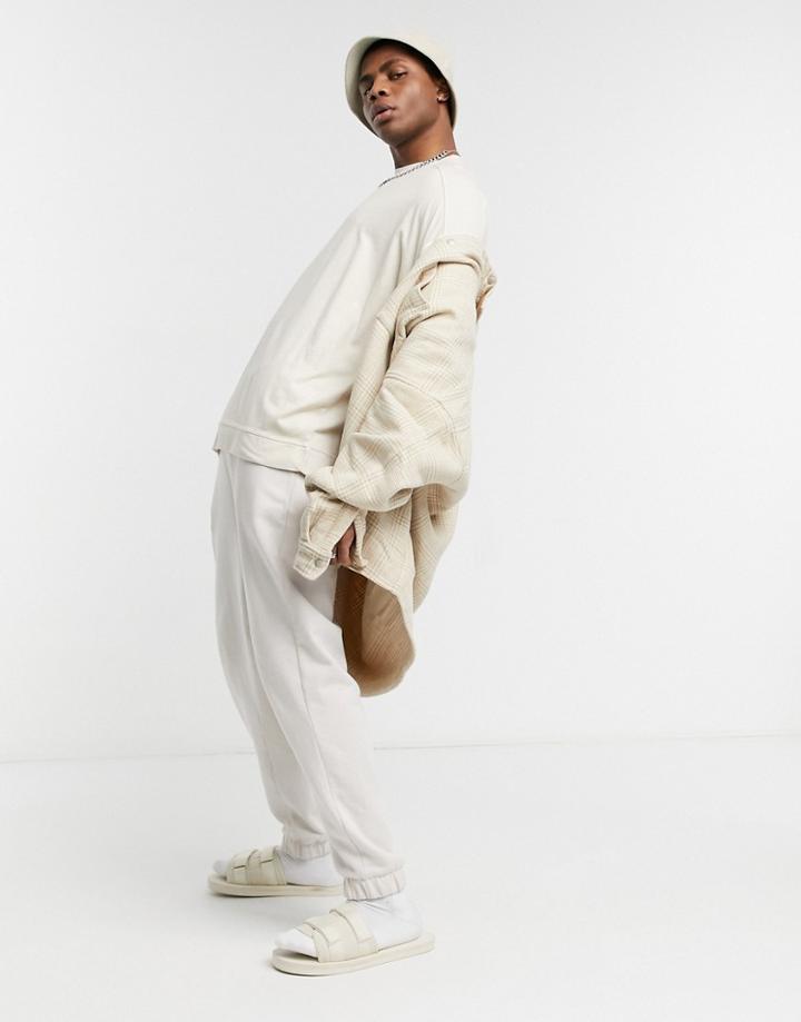 Asos Design Oversized T-shirt With Chunky Hem And Seam Detail In Washed Beige-neutral