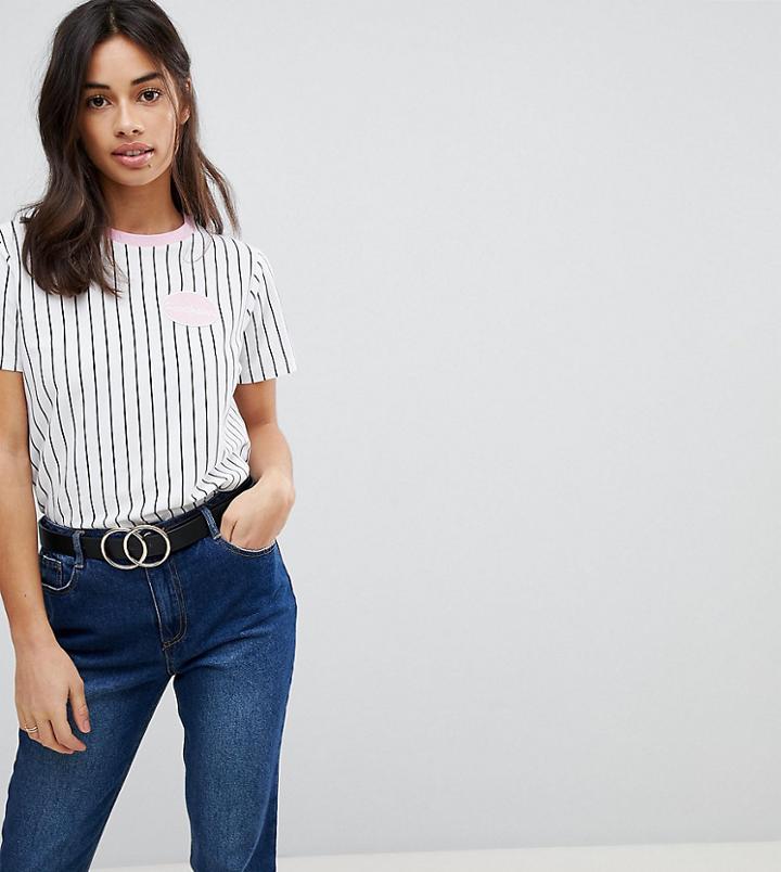 Asos Petite Stripe T-shirt With Heartbreaker Badge Detail - Multi