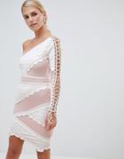 Forever Unique One-shoulder Lace-up Bandage Dress - White