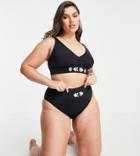 River Island Plus Jewel High Apex Bikini Bottom In Black