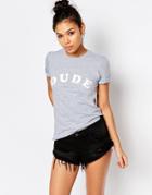 Adolescent Clothing Boyfriend T-shirt With Dude Print - Gray