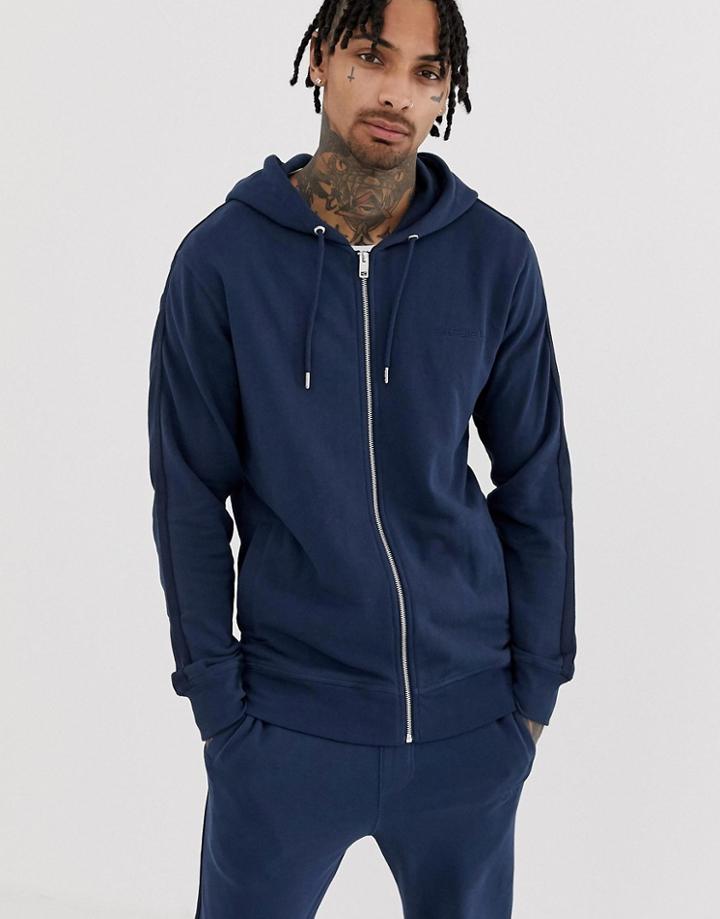 Diesel Logo Lounge Hooded Zip Sweat In Navy