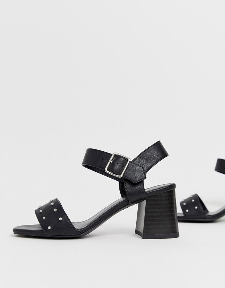 New Look Leather Look Stud Low Block Heeled Sandal In Black - Black