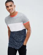 Asos Design Longline T-shirt With Interest Fabric Panels And Contrast Rib - Navy
