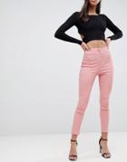 Asos Design High Waist Pants In Skinny Fit-pink