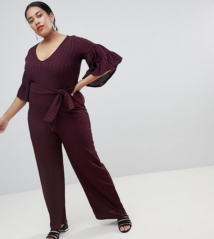 Lost Ink Plus Wide Leg Jumpsuit With Tie Waist - Purple