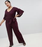 Lost Ink Plus Wide Leg Jumpsuit With Tie Waist - Purple