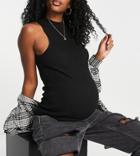 Asos Design Maternity Knit Racer Tank Top With Ribbed Hem Detail In Black