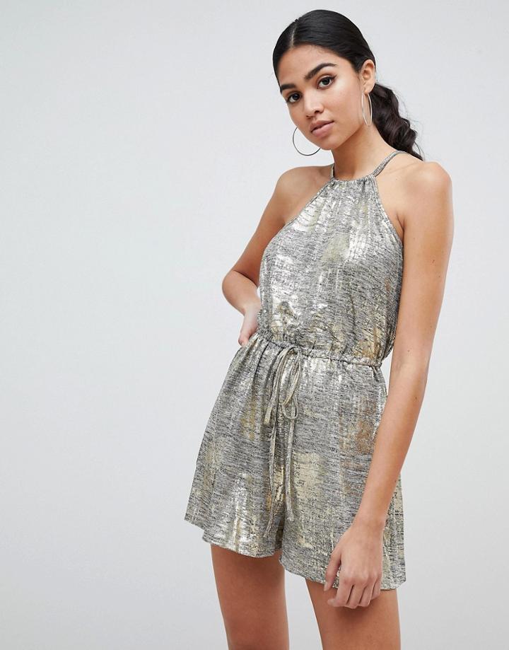 Ax Paris Metallic Romper - Gold