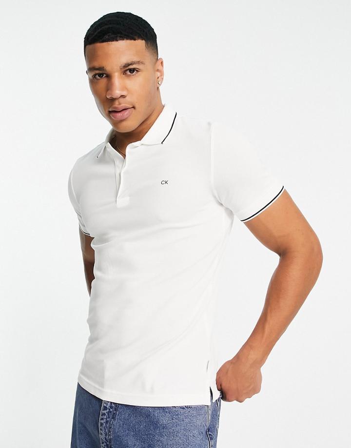 Calvin Klein Stretch Pique Tipping Slim Fit Polo In White